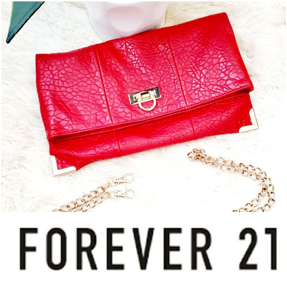 FOREVER 21 Red Vegan Leather Crossbody Clutch